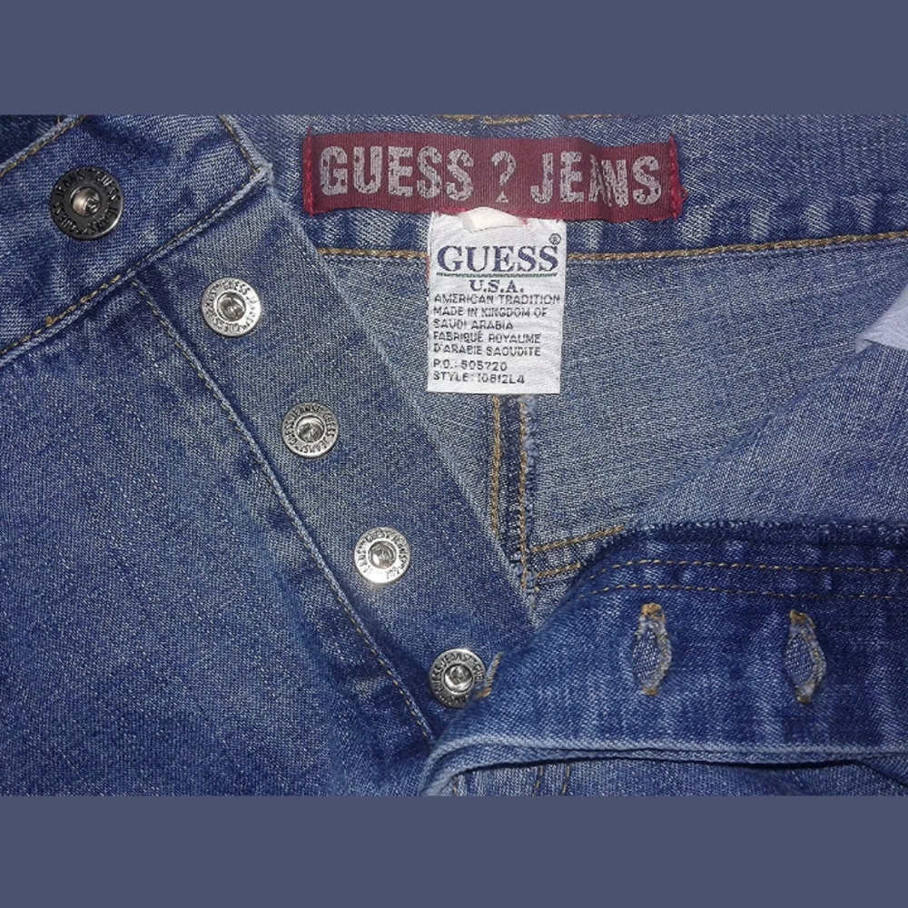 Button Fly Guess High 12" Rise Mid-Wash Blue Jeans